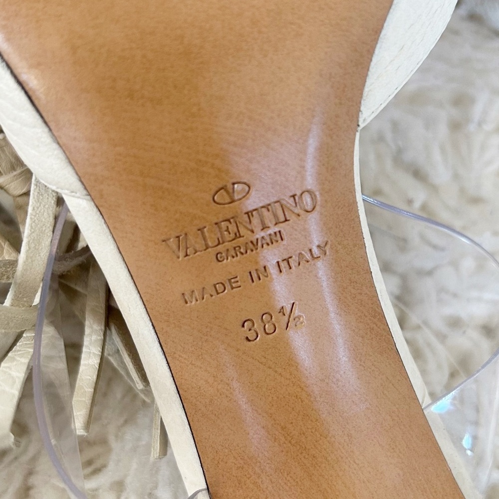 Valentino C-Rockee White Leather Illusion Fringe Ankle Wrap Heels Size EU 38.5 - Picture 15 of 15